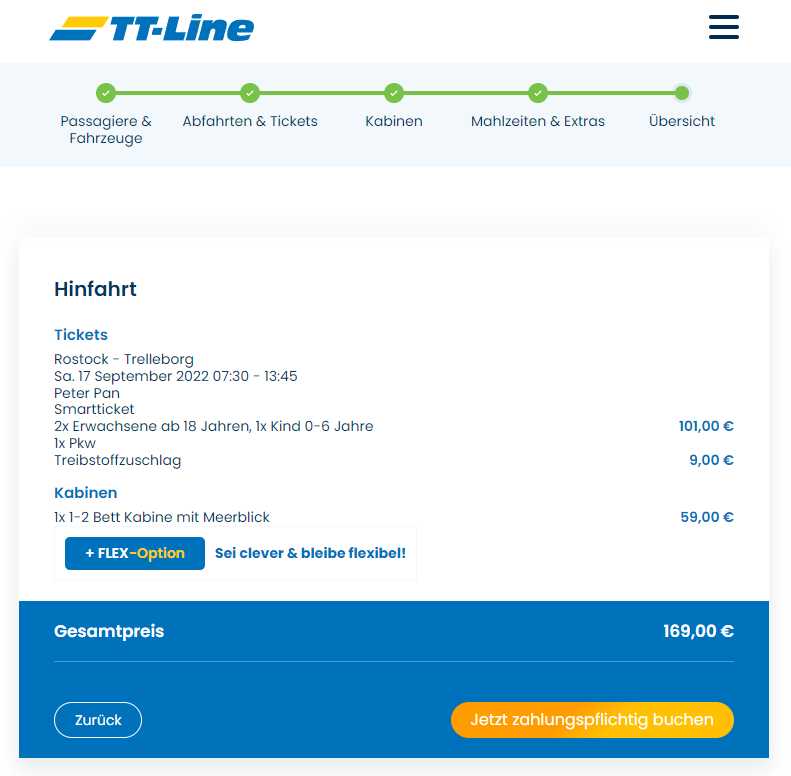 TT-Line Preisbeispiel